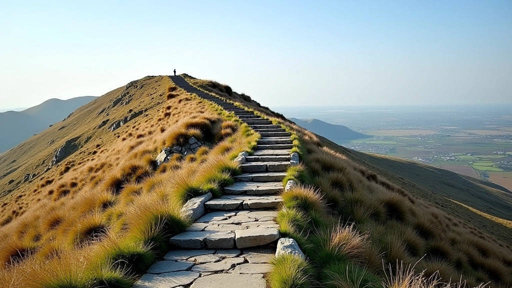 Stone stairway climbing through mountain terrain